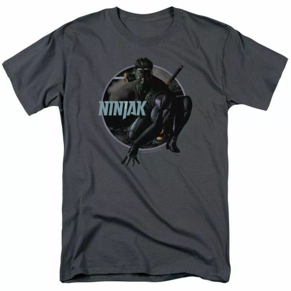 

ninjak crouching ninjak t shirt mens licensed valiant comics tee charcoal, White;black