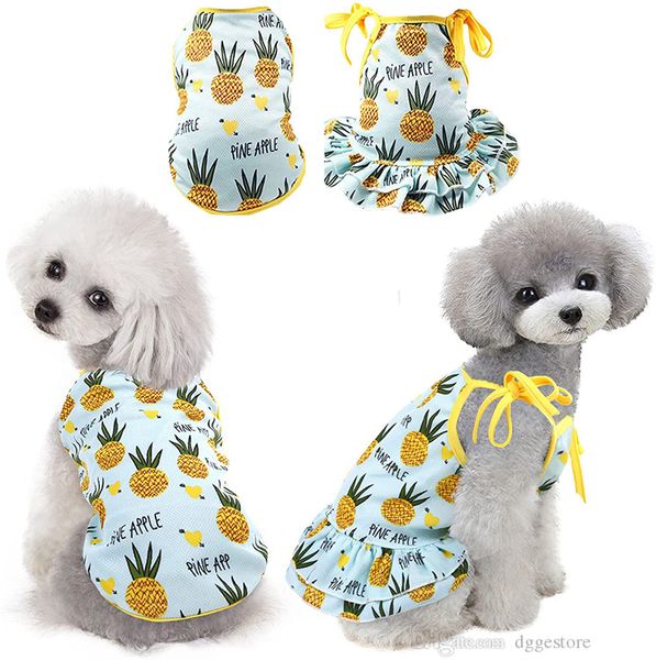 

Dog Apparel Dress Shirt Clothes Fruit Pattern Puppy T-Shirt Beach Dresses Vest Cute Spring Summer Strawberry Doggie Sundress Pet Clothe, Pineapple t shirts