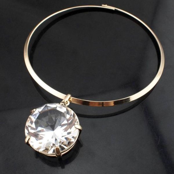 

pendant necklaces fashion women collar choker necklace statement jewelry alloy torques big crystal gem maxi & pendants wholesale, Silver