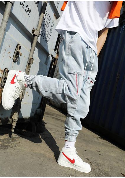 

streetwear hip hop cargo pants men's jeans elastic harun joggers in autumn and winter sweatpants men, Black