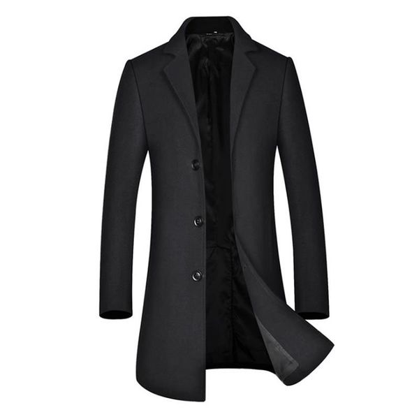 

men's trench coats autumn winter coat men england style long woolen boutique slim fit windbreaker jacket overcoat, Tan;black