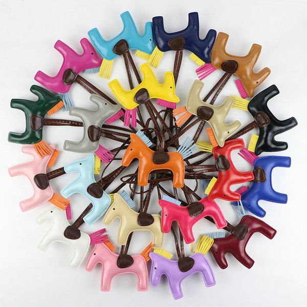 

horse tassels keychain pu leather pony charm pendant for women bag handbag backpack ornament key chain auto car decoration, Silver