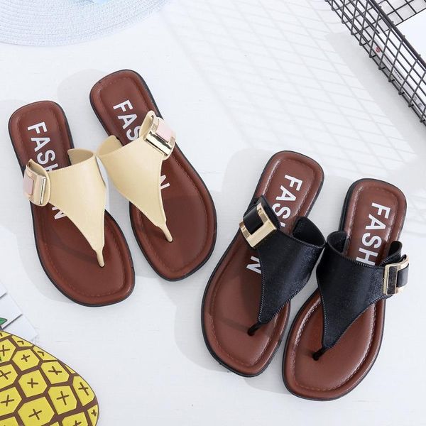 

slippers sandals 2021 casual beach women summer home open toe flat flip flops female shoes outdoor #, Black