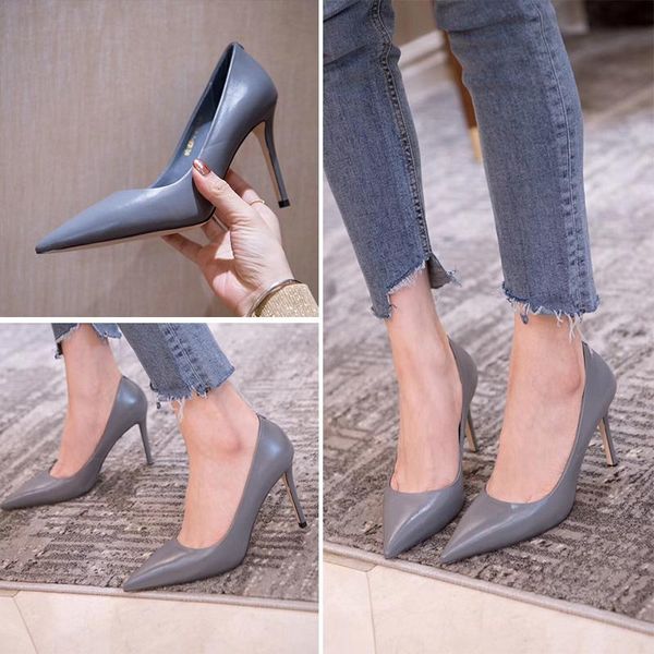 

dress shoes women's 2021 fashion pointed high heels stiletto moccasins all-match thin apricot single woman, Black