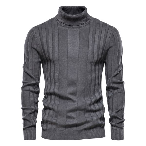 

Aiopon slim fit high neck casual solid color basic hot Stripe Men's new fashion winter men's sweater, White;black