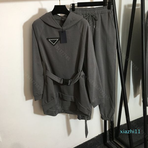 

brand women set hoodie sweater designer clothing hoodies coat tie pants logo round neck pullover long sleeve letter logo two-piece, White