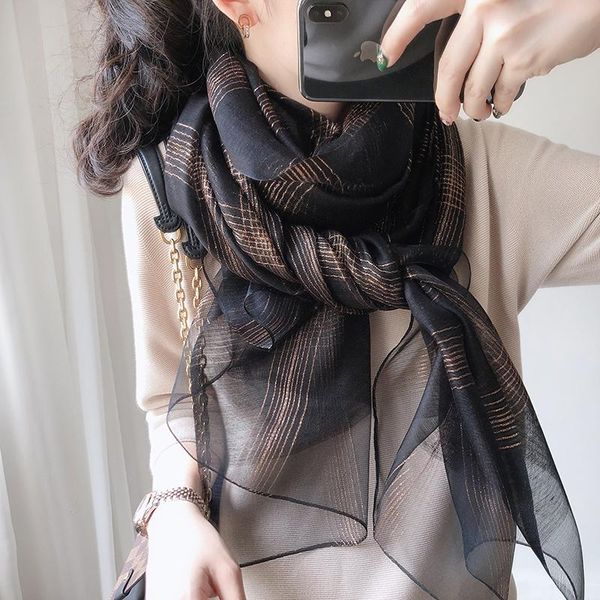 

scarves silk scarf korean version of versatile wool gold thread plaid shawl long designer, Blue;gray