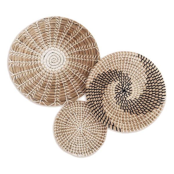 

handmade hanging wall basket decor(set of 3)round woven ,boho home decor trays for bedroom,kitchen,living room novelty items