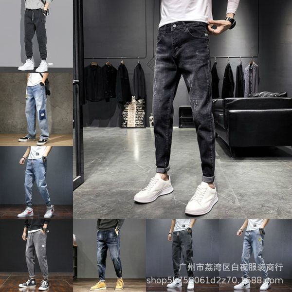 

spring 2021 and summer fashion men's jeans casual trousers straight pants, Blue