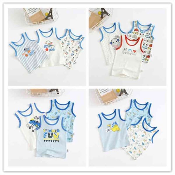 

cotton t shirts for boys vests summer kids cartoon clothes baby undershirt children sleeveless underwear 7068 02, Blue