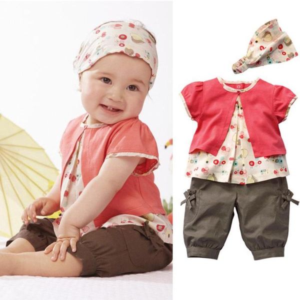 

clothing sets 3pcs baby girls fruits pattern pants+hat set outfits red children suit girls' summer, White
