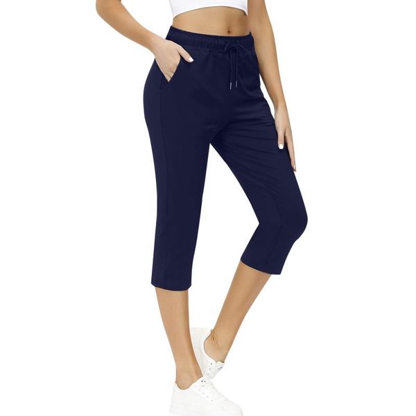 

women's pants & capris large size skinny stretch slim sports workout cropped trousers drawstring solid fitness pantalon femme#w5, Black;white