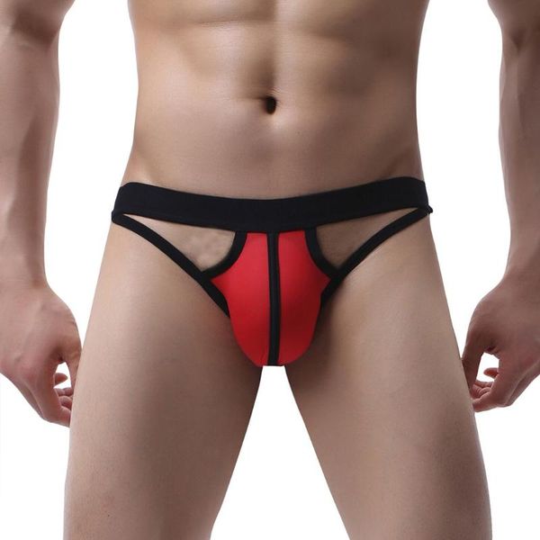 

men's underwear minimalist casual cotton panties ultra-thin hit color stitched hollow underpants, Black;white