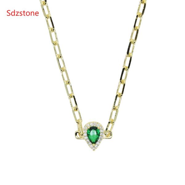 

chains water drop micro paved cz green blue stones delicate pendent necklace women jewelry luxury for engagement party dazzling gifts, Silver
