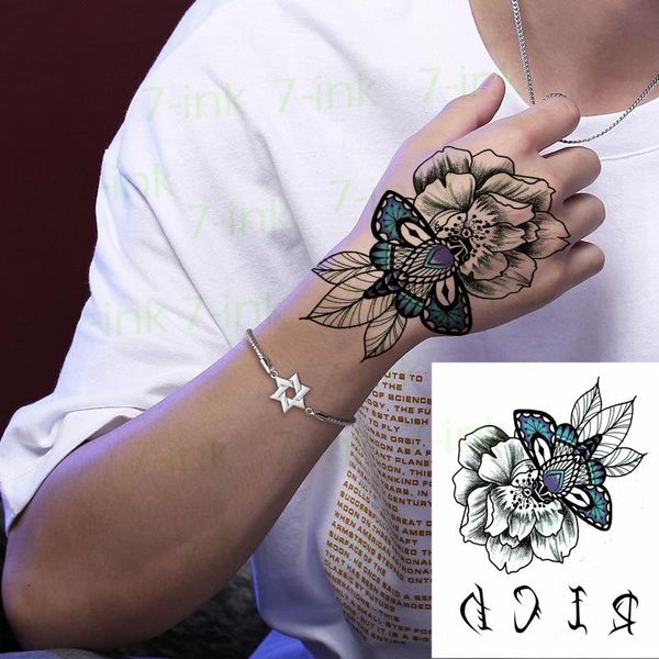 

temporary tattoos waterproof tattoo sticker black peony flower blue butterfly leaf tatto stickers flash tatoo fake for women men