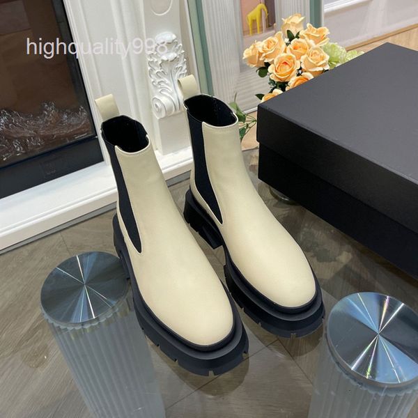 

boots high end quality autumn winter chelsea boots chimney martin women's thick soled leather round toe, Black