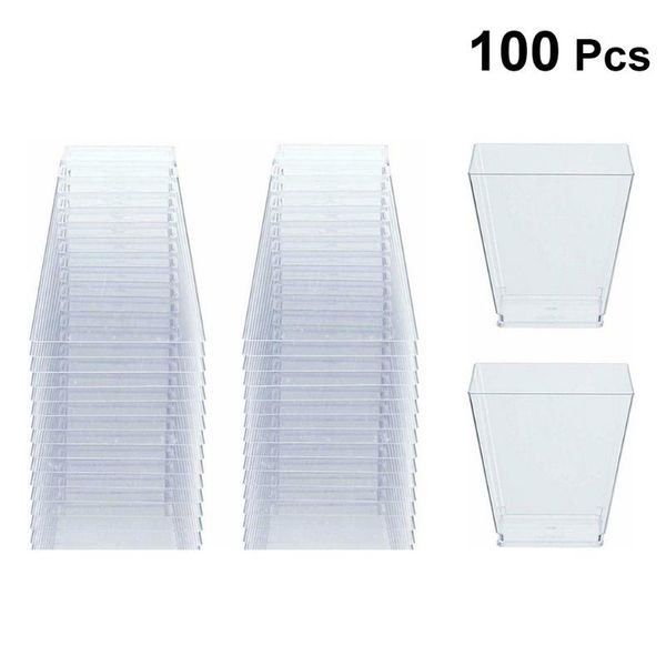 

disposable cups & straws 100pcs transparent dessert trapezoid square cup storage for jelly yogurt mousses