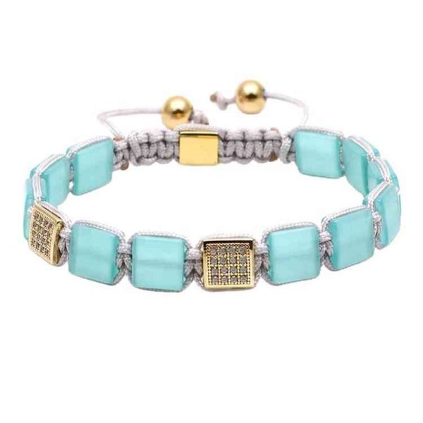 Luxuriöses Weihnachtsgeschenk-Armband, türkisfarbene quadratische Perlen mit Micro-Pave-Inlay, Zirkon, vergoldet, Diamanten, Armband für Damen
