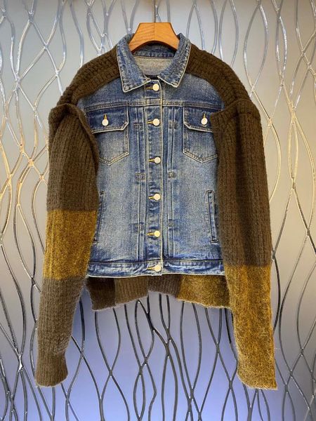 

women's jackets the 2021 cowboy splicing knitting false two leisure coat 1016, Black;brown