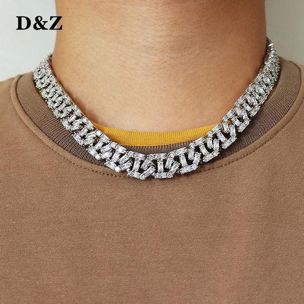 

chains d&z 13mm heavy baguette cuban link chain spring buckle necklace with solid back for men hip hop jewelry, Silver