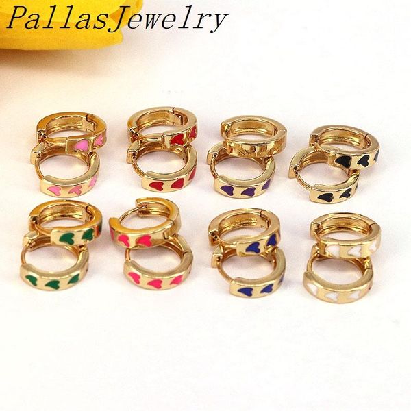 

hoop & huggie 10 pairs gold plated heart earring, multicolor neon enamel dainty hoops earrings, chunky, Golden;silver