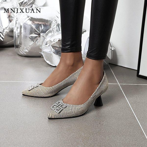 

dress shoes mnixuan elegant korean style ladies spring autumn 2021 luxury rhinestone strange high heels women pumps large size 45, Black