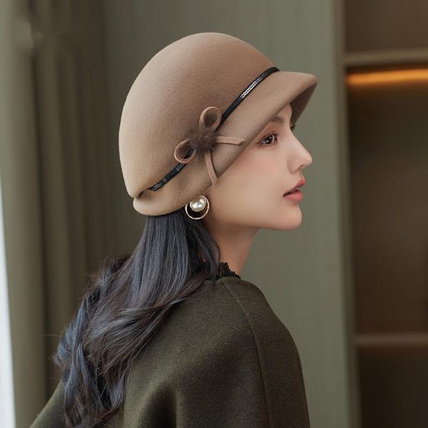 

berets mother gift lady autumn and winter banquet woolen cloche hats woman party formal fedora hat 100% wool felt, Blue;gray
