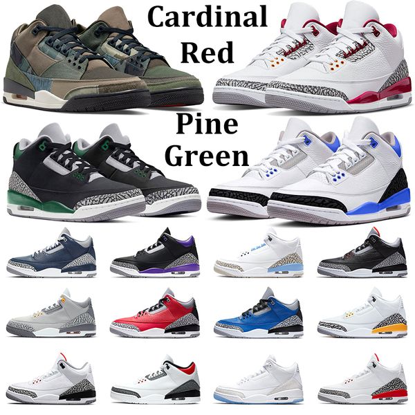 

3s cardinal red men basketball shoes 3 jumpman pine green racer blue cement midnight navy court purple pure white cool grey mens, Black