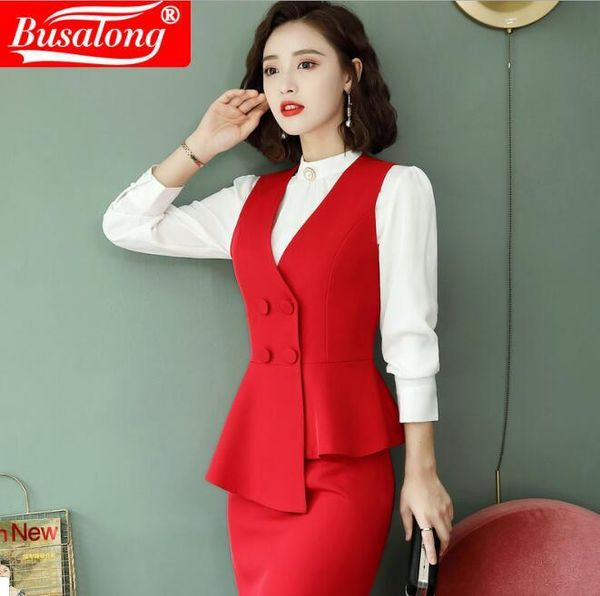 

women's vests business interview vest skirt suits set women 2021 fashion formal slim and office ladies plus size work uniforms, Black;white