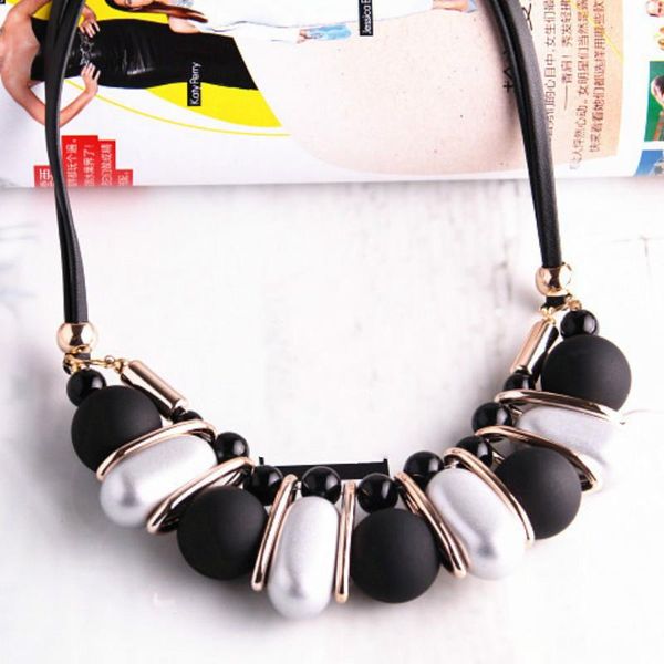 

chokers vintage style black leather chain choker necklace plastic gem statement short pendant party jewelry gift for women, Golden;silver