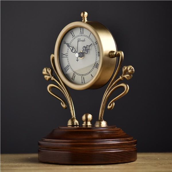 

wall clocks american copper desk clock retro creative solid wood home hecoration livingroom exquisite mute metal quartz