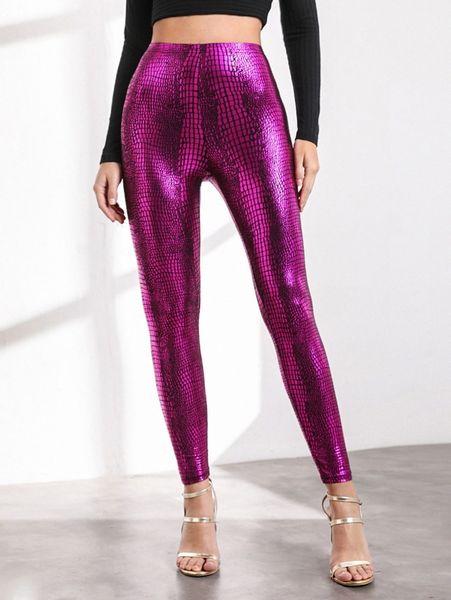 

crocodile embossed leggings z4su#, Black