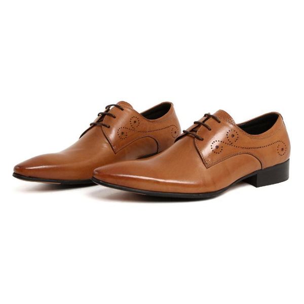 

pointed toe carving genuine leather dress men shoes mens wedding quality cow business office work career man, Black