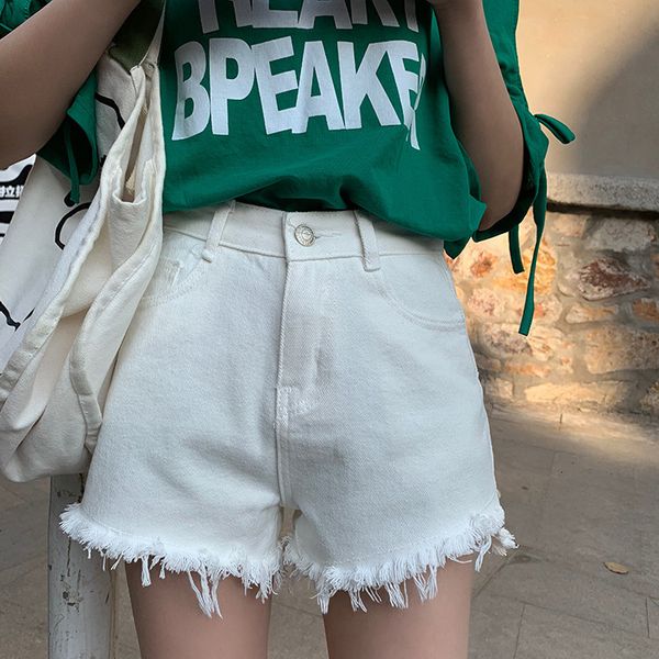 

women's shorts 2020 summer korean version front short back long high waist denim women show thin students' loose pants with rough, White;black