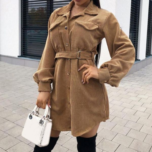 

casual dresses elegant stylish lapel lace-up dress autumn winter coat buttons for office, Black;gray