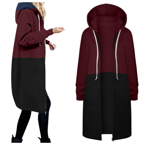 

women's jackets lady's warm zipper open hoodies patchwork sweatshirt midi coat jacket outwear vintage clothes harajuku coats, Black;brown