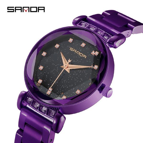 

wristwatches sanda fashion purple stainless steel strap women's watches casual clock ladies wrist watch female relogio feminino, Slivery;brown