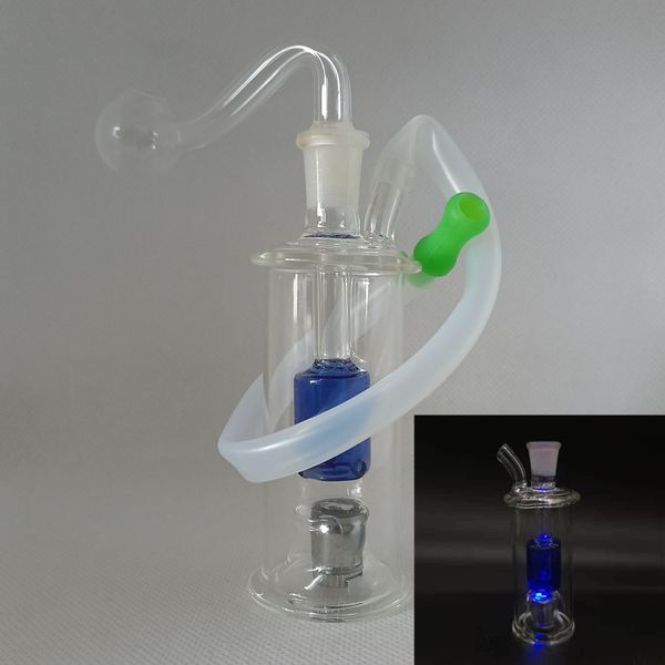 Mini Bong in vetro Narghilè Dab Rig con tubo da 10 mm Bruciatore a nafta Tubo flessibile Punta a goccia Glow In Dark Perc Maniglia Bong ad acqua Set da fumo portatile