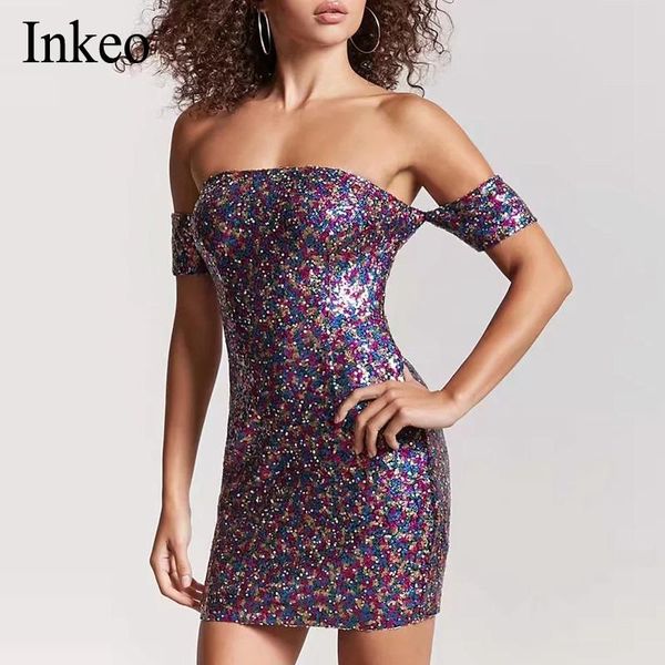 

casual dresses colorful women off shoulder sequin dree party club bodycon mini dress 2021 summer vestidos evening clothing inkeo 9d057, Black;gray