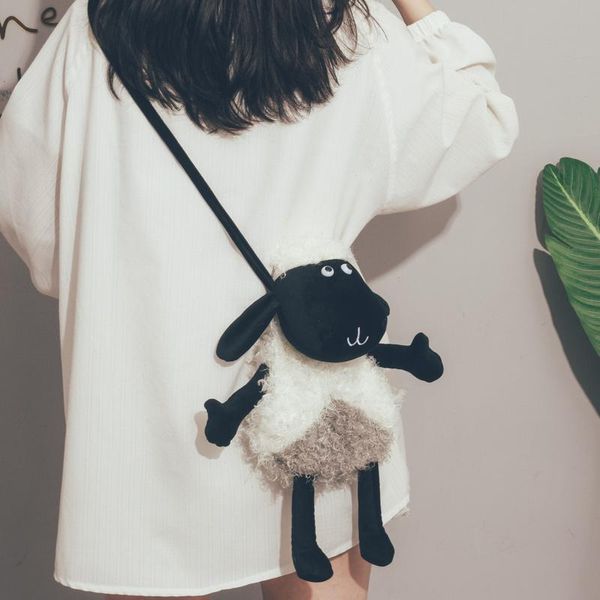 

purse cute little bag girl heart messenger toddler sheep shape crossbody mini plush soft sweet purses, White