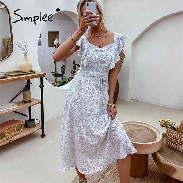 

simplee casual polka dot printed high waist women dress summer v-neck sleeveless vestidos ruffled lace-up maxi sundress new 210331, Black;gray