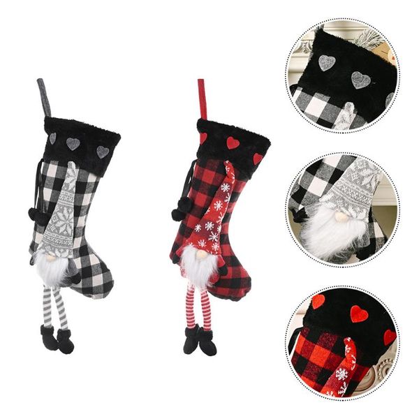 

men's socks 2pcs adorable stocking exquisite gift christmas tree pendants, Black
