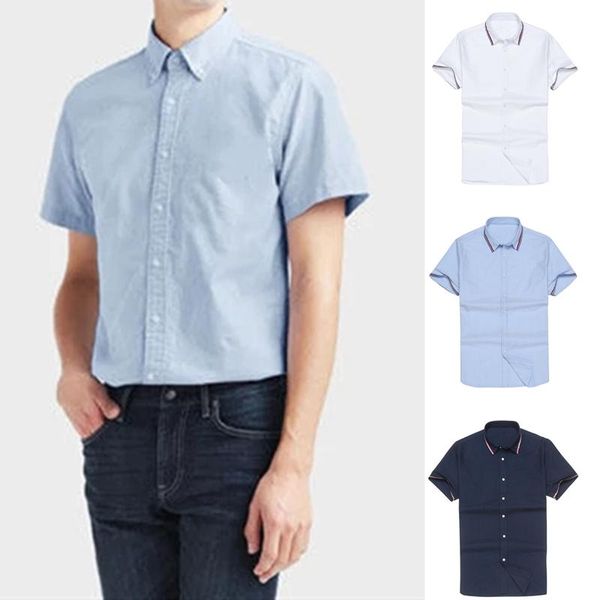 

homme 100% cotton thick camisa masculina men short sleeve dress shirts fashion casual hombre chemises men's, White;black