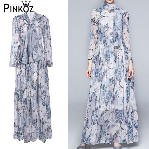 

runway designer rose flower luxury maxi dress chiffon long sleeve sashes o-neck spribng summer holiday party robe dresses 210421, White
