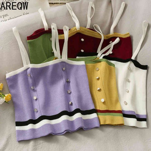

color matching double breasted short knitted suspender for women's slim and versatile vest in spring and summer 210507, White