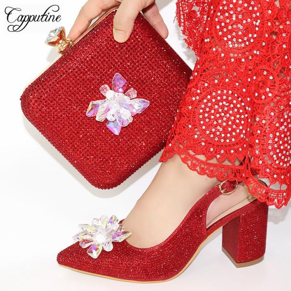 

dress shoes capputine arrival italian summer and bag set african special materials high heels 9cm for party, Black