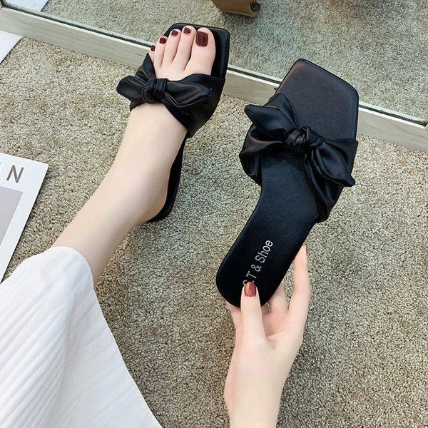 

slippers sponge cake flat woman spot daily korean version of skin color slides women breathable leisure one font, Black