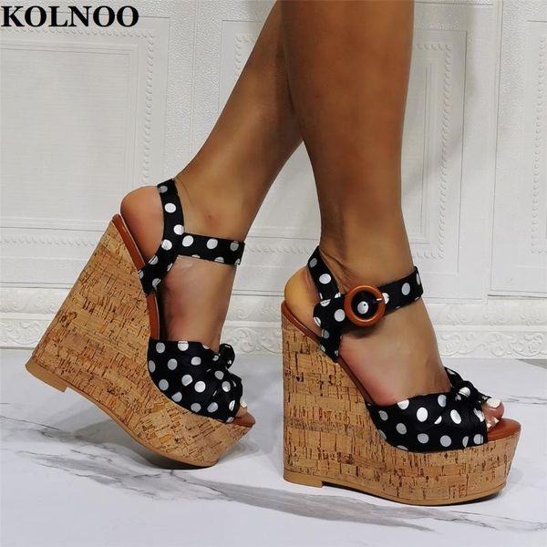 

sandals kolnoo 2022 est style handmade womens wadges heels dots leather open-toe evening party prom fashion summer shoes, Black