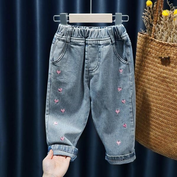 

baby girls jeans kids autumn spring clothes toddler casual elastic waist pants children trousers denim, Blue
