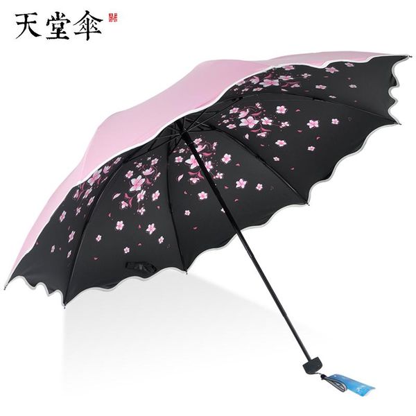 

umbrellas sunshade black glue sun protection uv female princess umbrella beautiful plus three fold clear